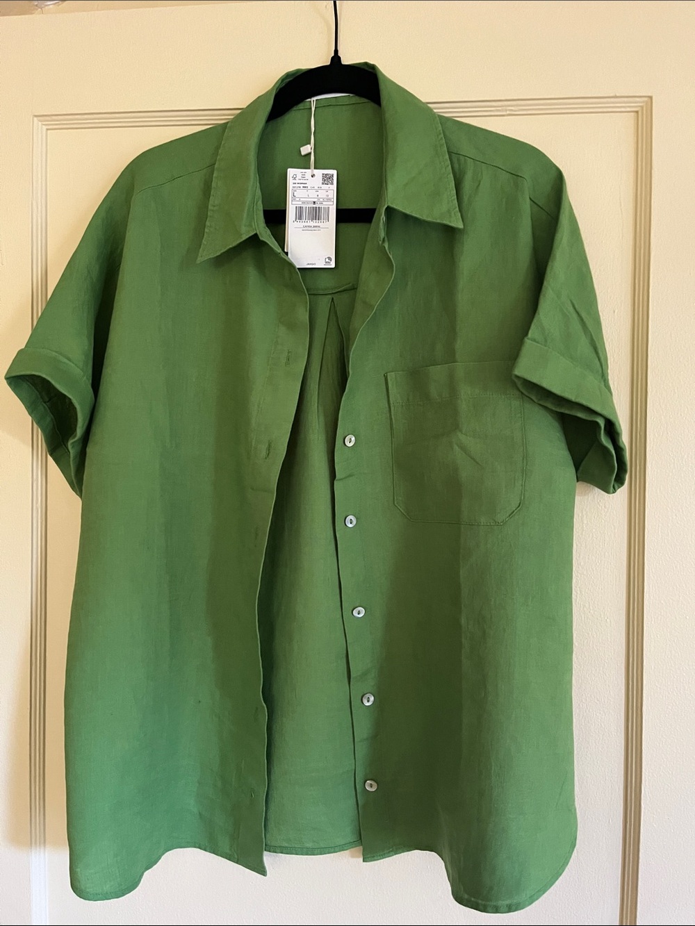 100% Linen Mango Shirt Green NWT